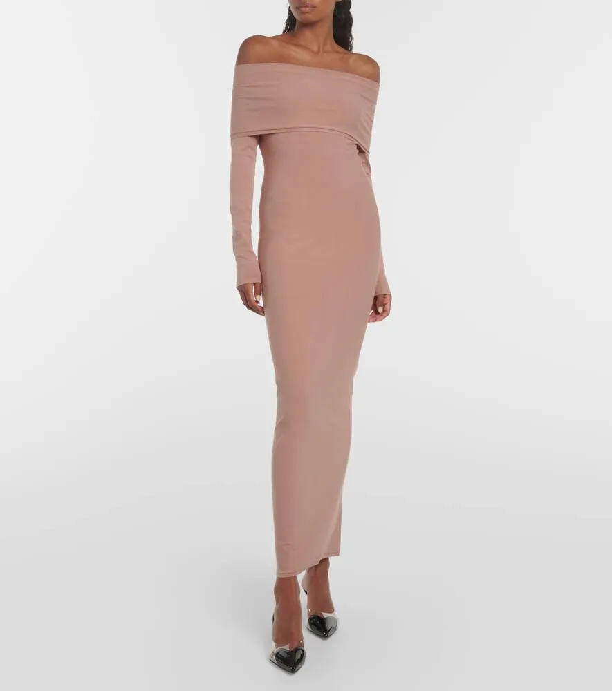 Alaia Off-shoulder jersey midi dress