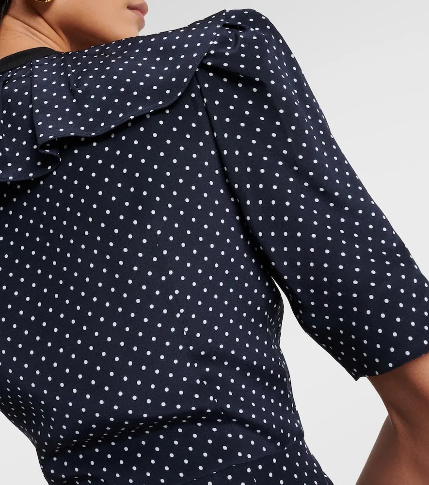 Alessandra Rich Polka-dot puff-sleeve silk midi dress