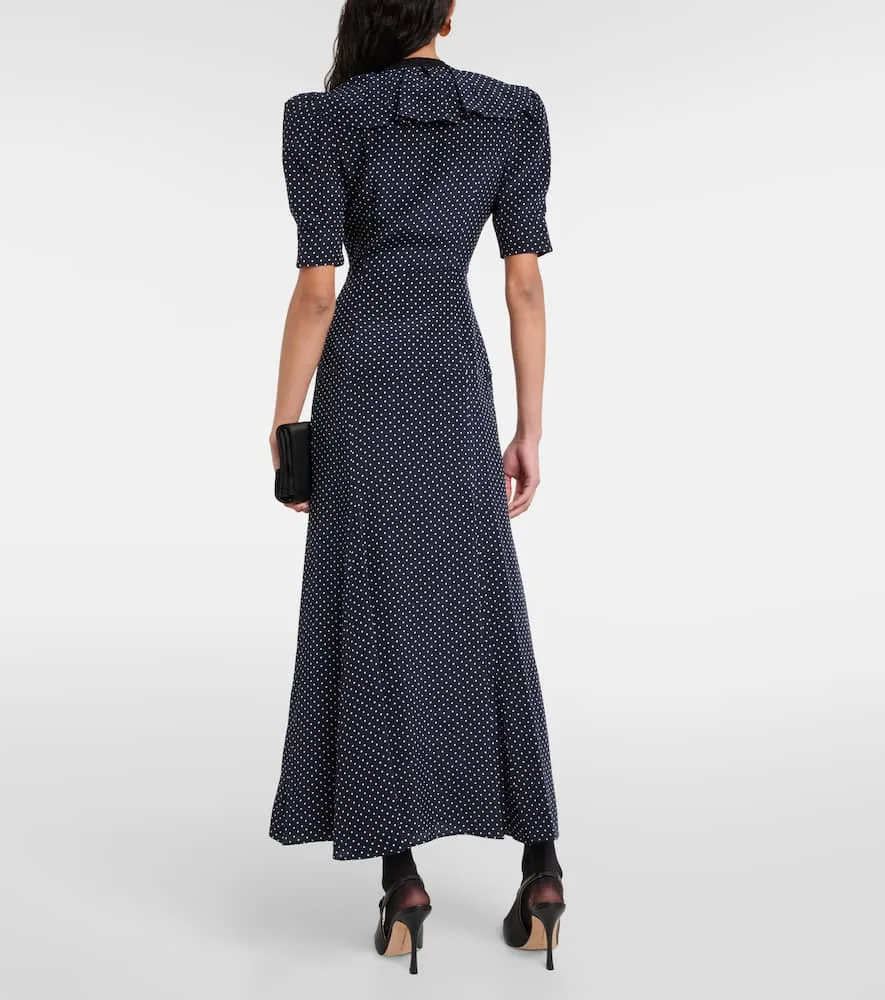 Alessandra Rich Polka-dot puff-sleeve silk midi dress