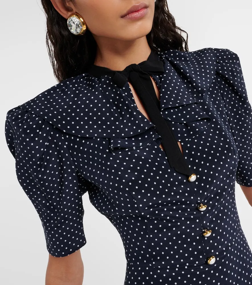 Alessandra Rich Polka-dot puff-sleeve silk midi dress