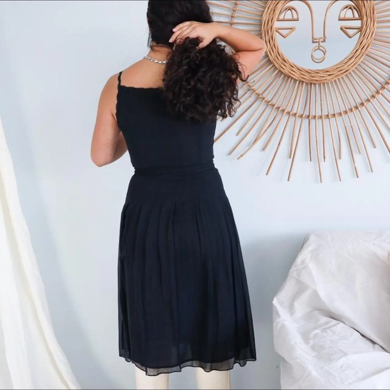 Black Silk Midi Dress // Size L