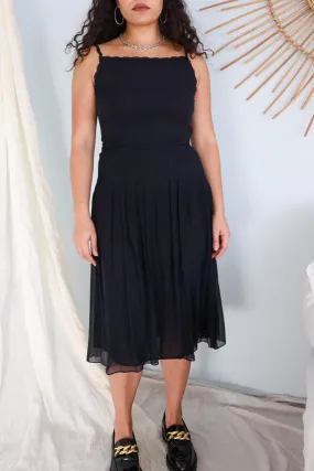 Black Silk Midi Dress // Size L
