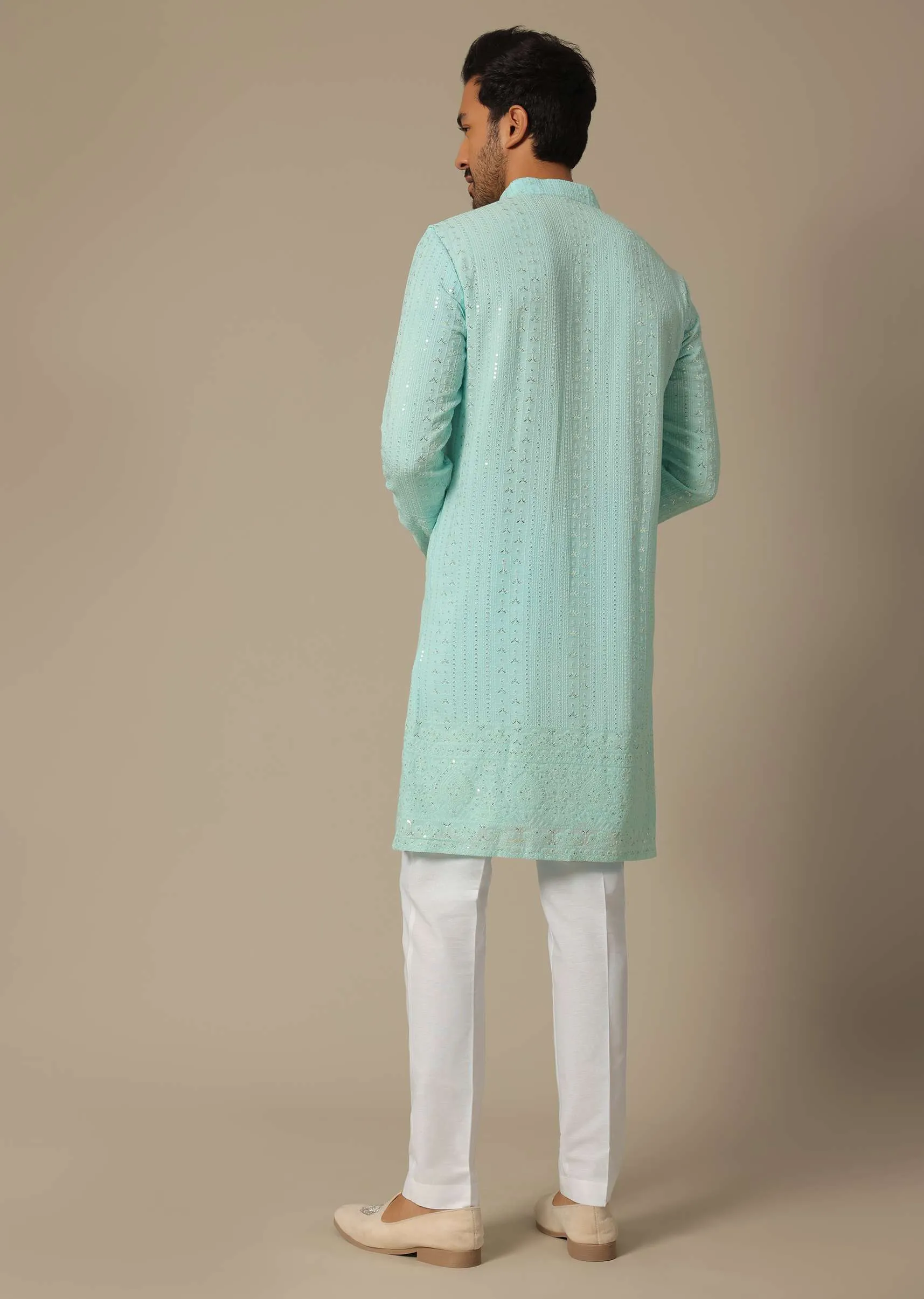 Blue Georgette Kurta Set With Sequin Embellishments