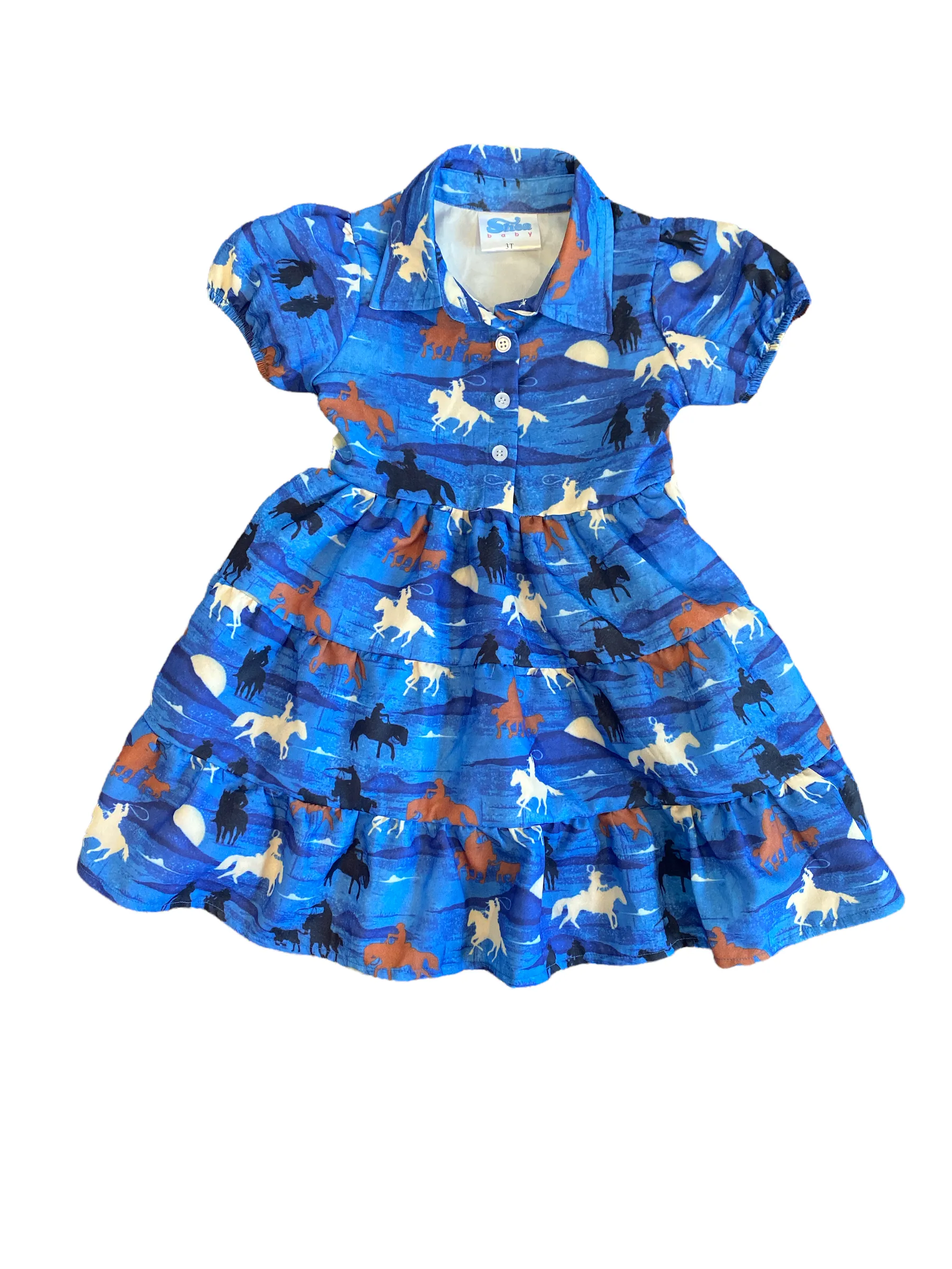 Blue Running Horse Flow Dress Baby (0-18M)
