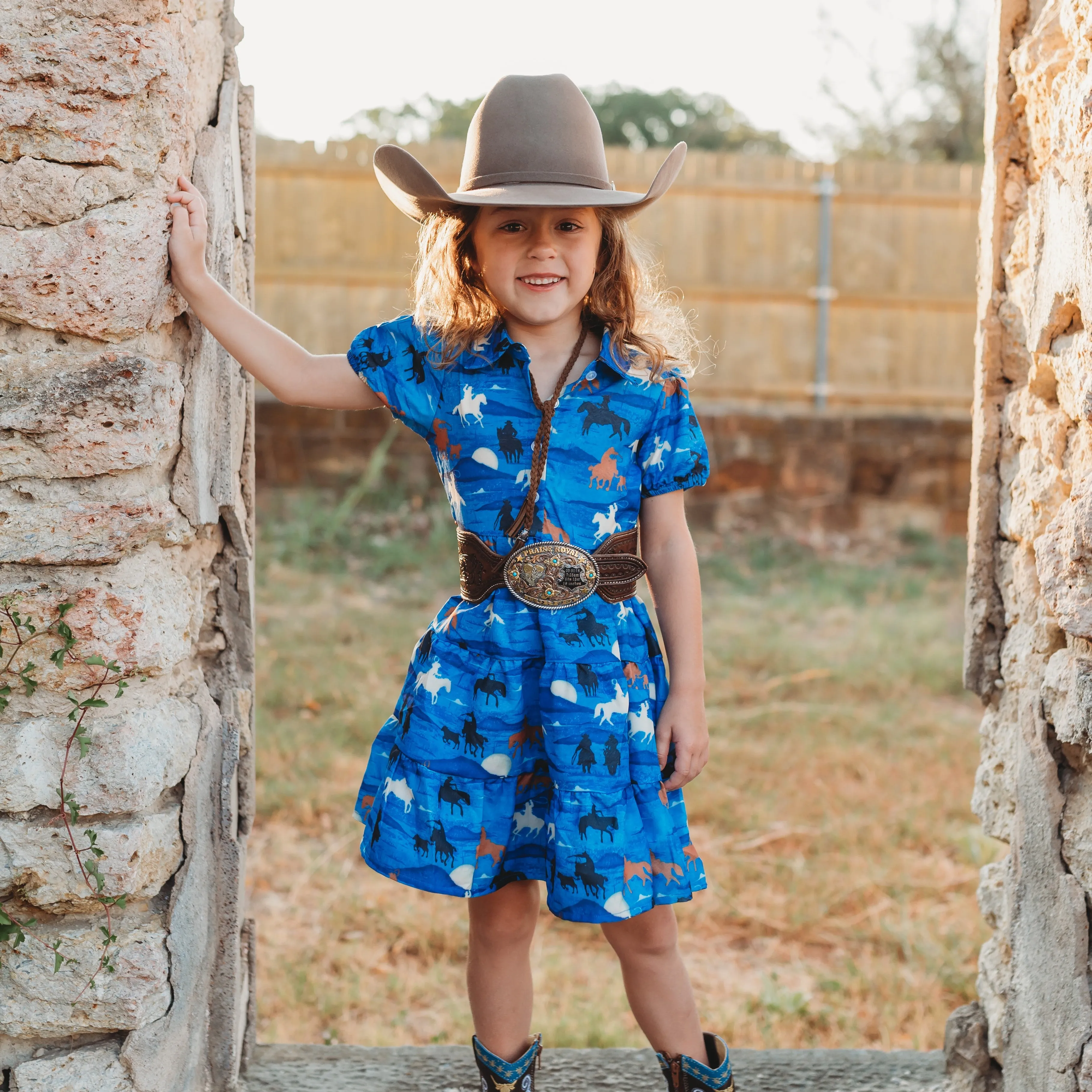 Blue Running Horse Flow Dress Baby (0-18M)