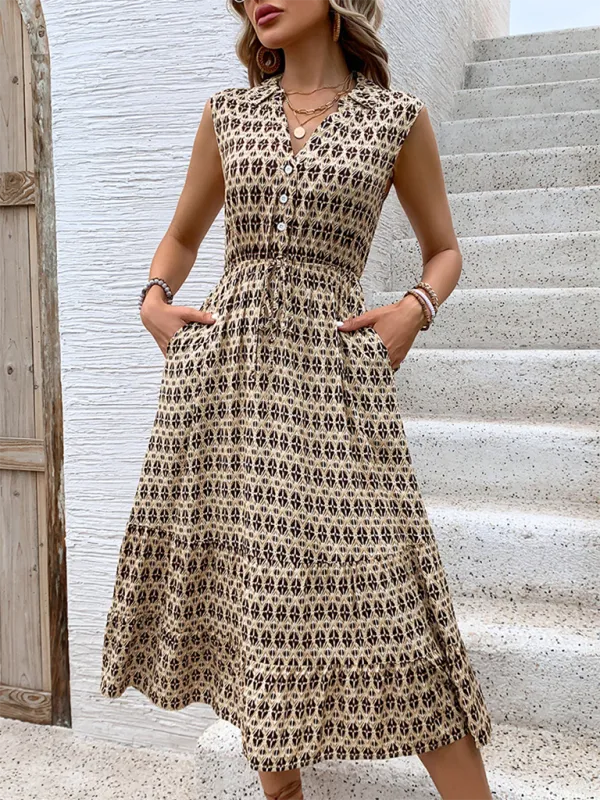 Blue Zone Planet |  Comfortable Retro Sleeveless V-Neck High Waist Dress