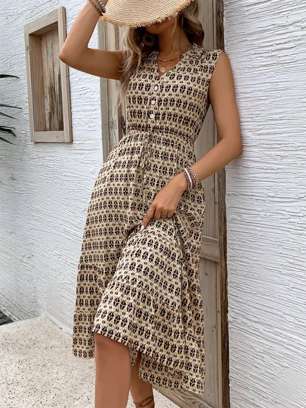 Blue Zone Planet |  Comfortable Retro Sleeveless V-Neck High Waist Dress