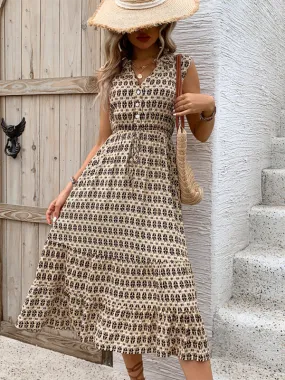 Blue Zone Planet |  Comfortable Retro Sleeveless V-Neck High Waist Dress