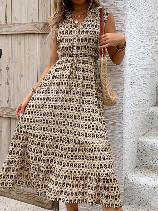 Blue Zone Planet |  Comfortable Retro Sleeveless V-Neck High Waist Dress
