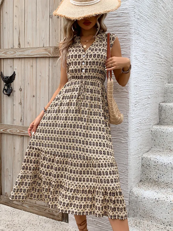 Blue Zone Planet |  Comfortable Retro Sleeveless V-Neck High Waist Dress