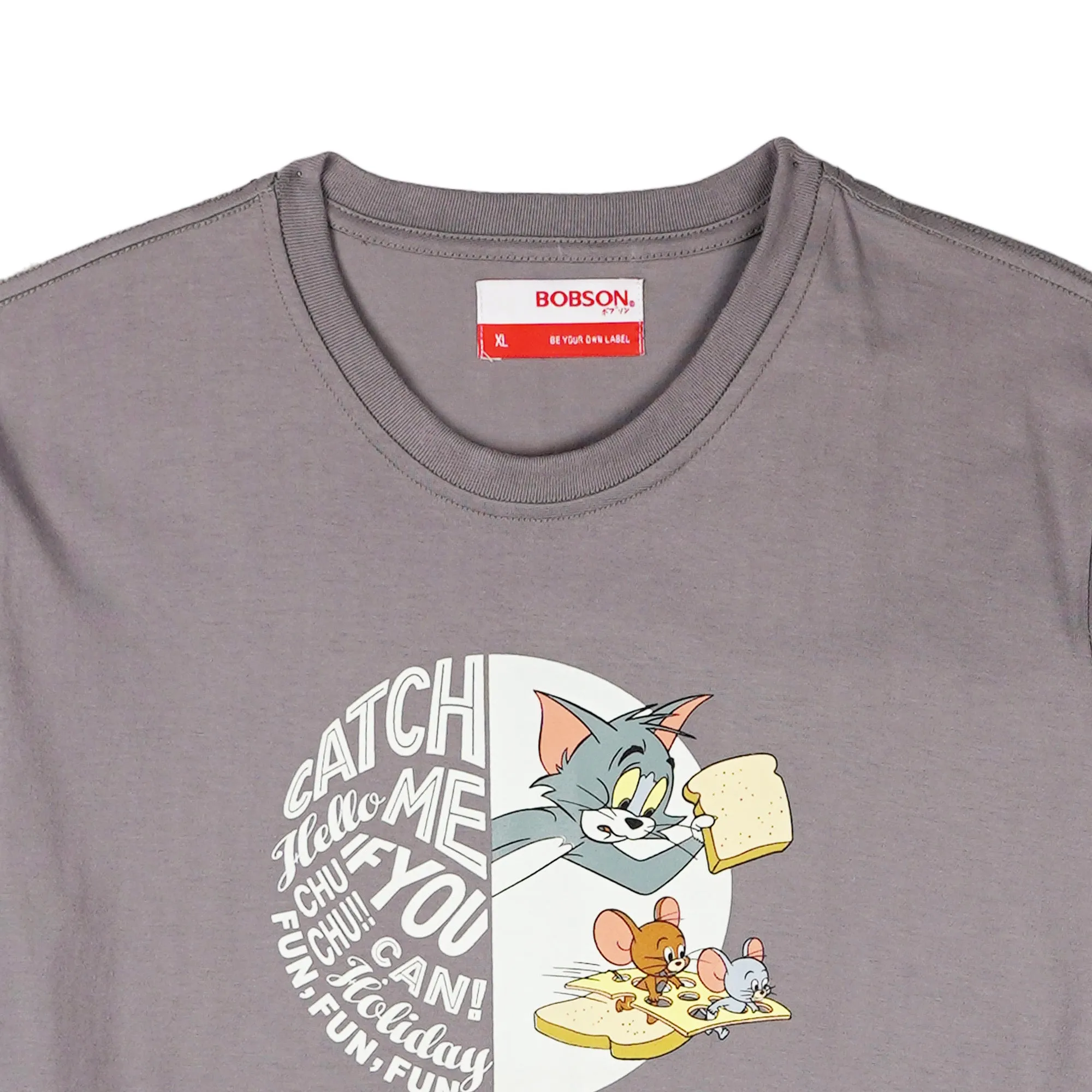 Bobson Japanese X Tom and Jerry Men's Basic Tees for Men Trendy Fashion High Quality Apparel Comfortable Casual Top for Men Slim Fit 151276-U (Gray)