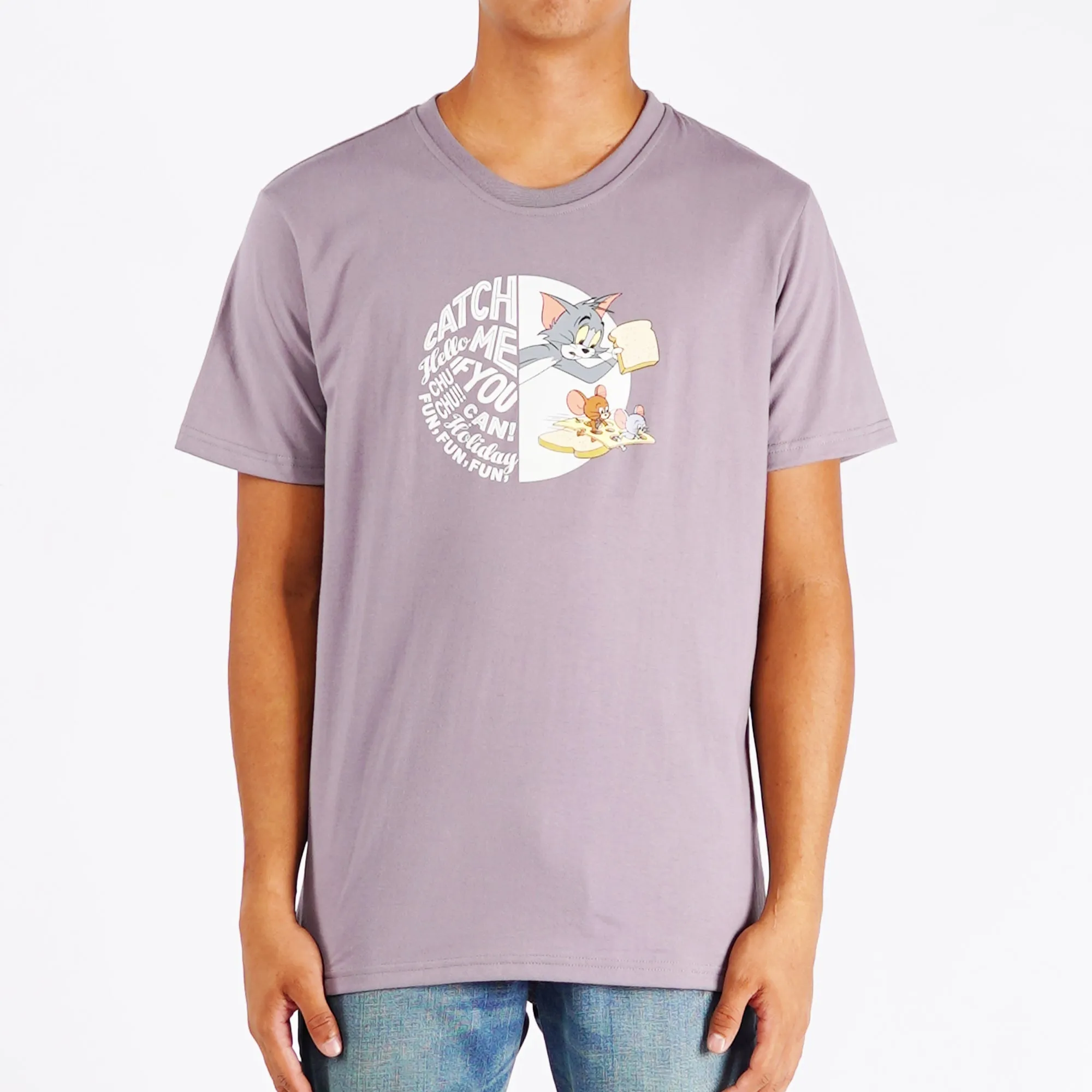 Bobson Japanese X Tom and Jerry Men's Basic Tees for Men Trendy Fashion High Quality Apparel Comfortable Casual Top for Men Slim Fit 151276-U (Gray)