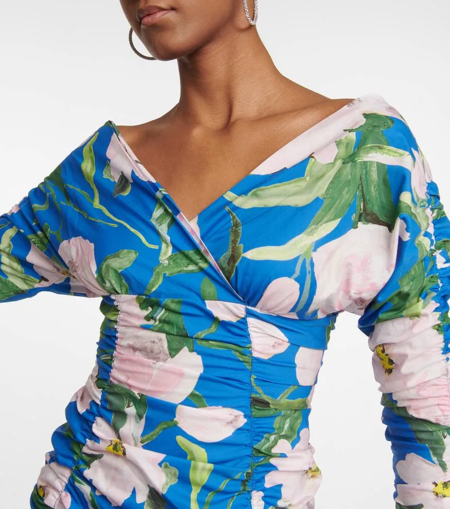 Carolina Herrera Floral ruched cotton-blend midi dress