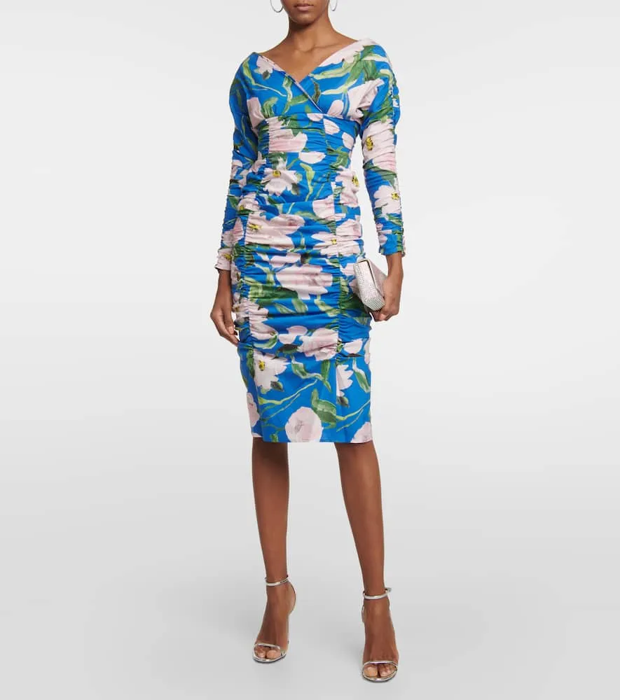 Carolina Herrera Floral ruched cotton-blend midi dress