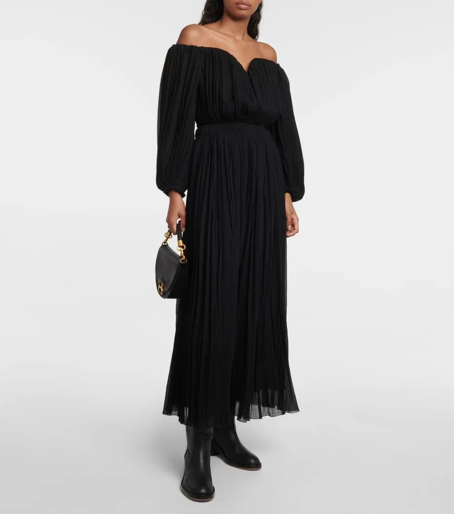 Chloe Off-shoulder virgin wool midi dress