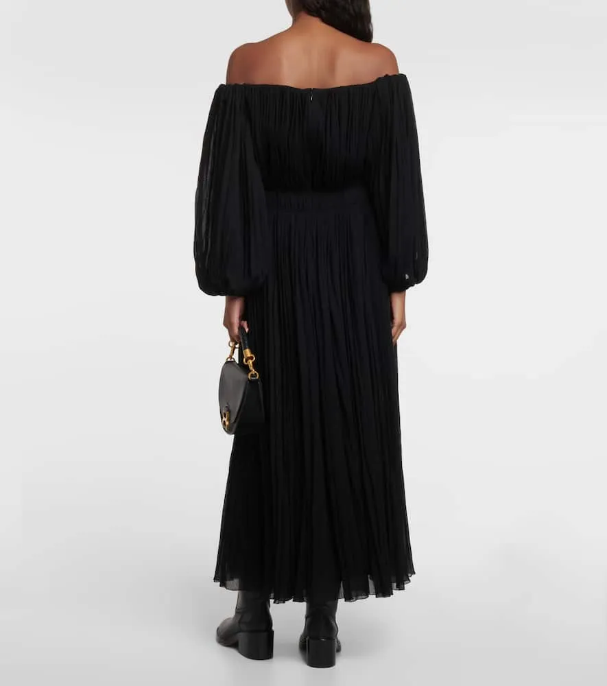 Chloe Off-shoulder virgin wool midi dress