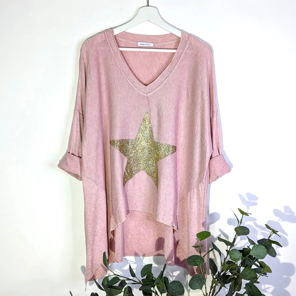 Cosy V-neck roomy top with golden star (L)