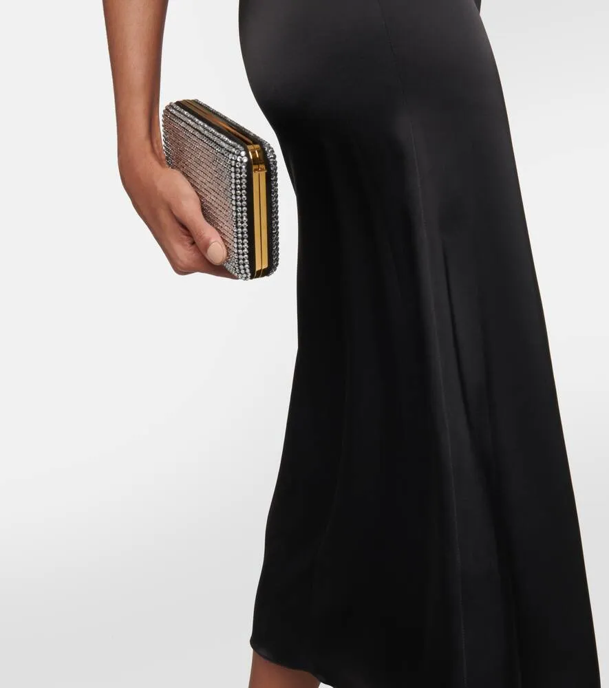 David Koma Feather-trimmed satin midi dress