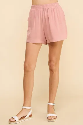 Easy Linen Blend Shorts w/ Curved Hem