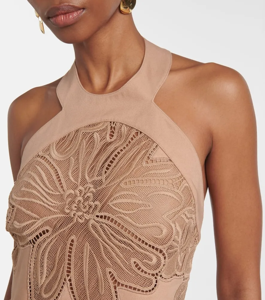 Elie Saab Embroidered gabardine midi dress