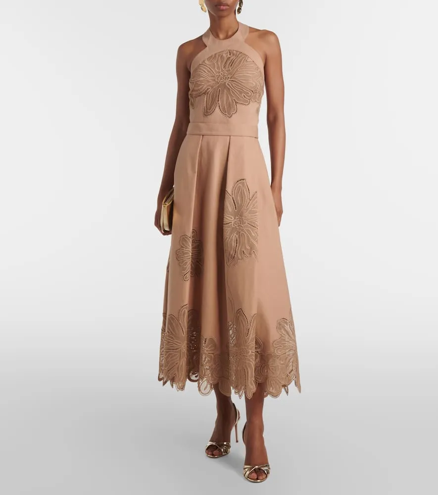 Elie Saab Embroidered gabardine midi dress