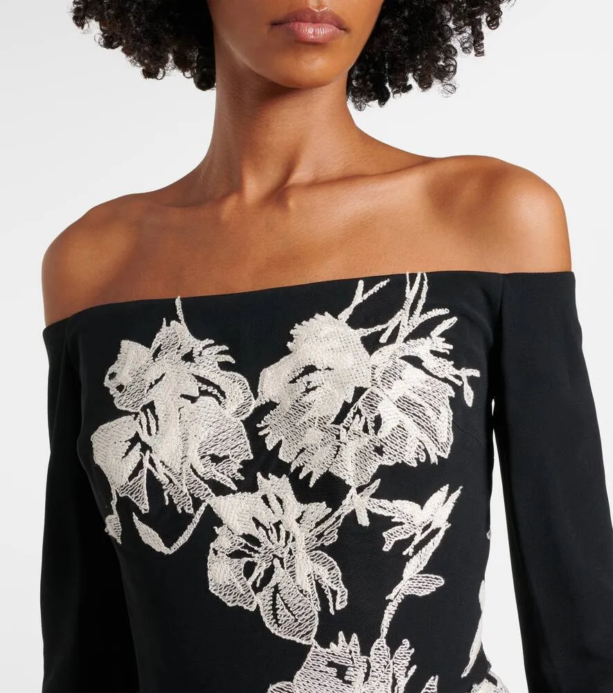 Elie Saab Embroidered off-shoulder midi dress