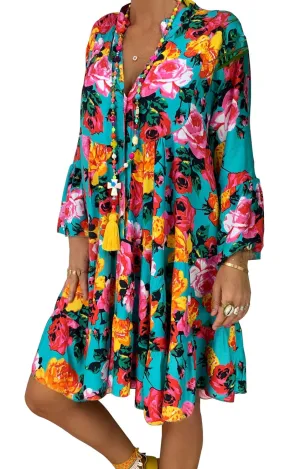 Floral Print Long Sleeve Loose Dress S-5XL
