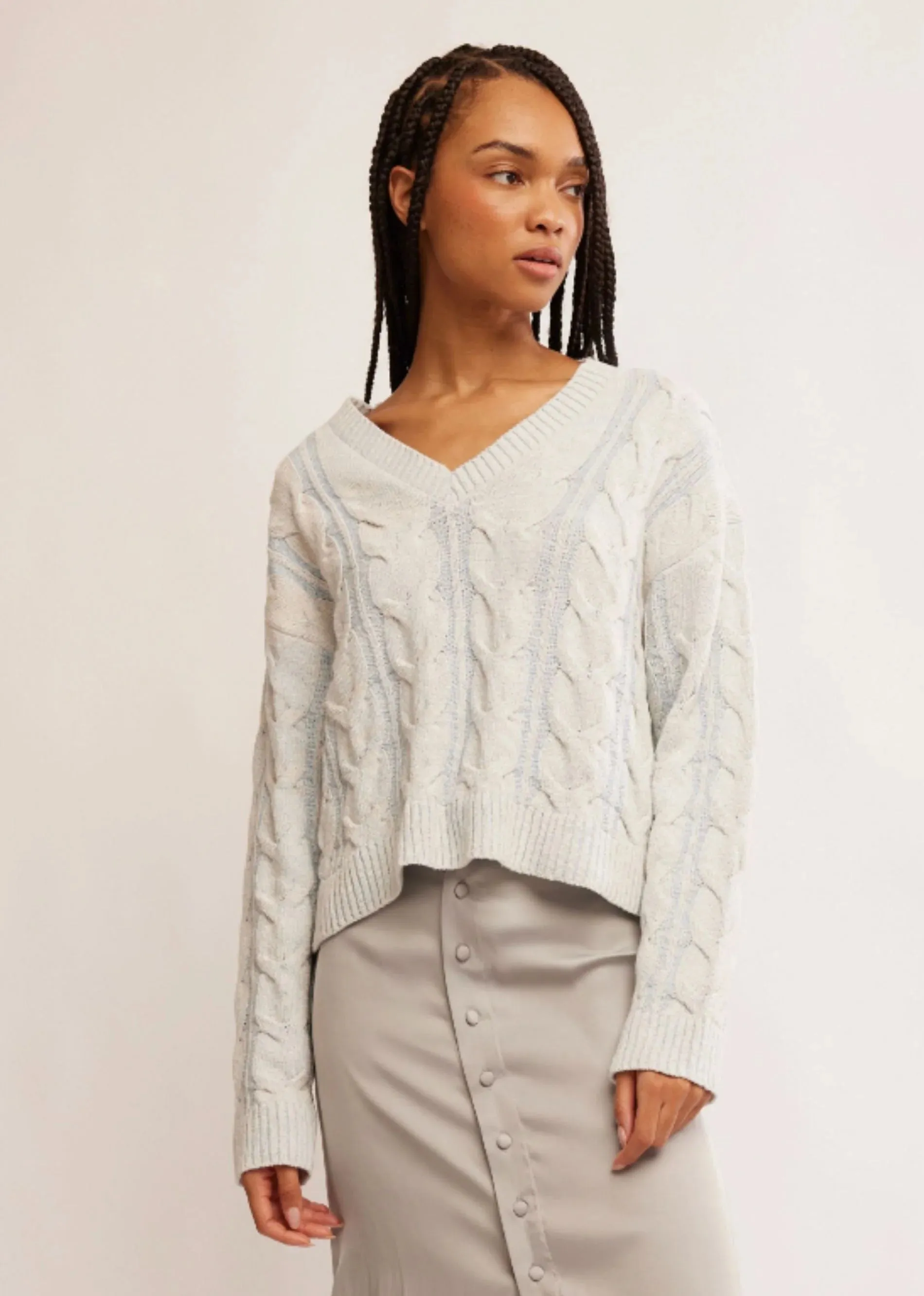 Free People Washed Cable V Neck