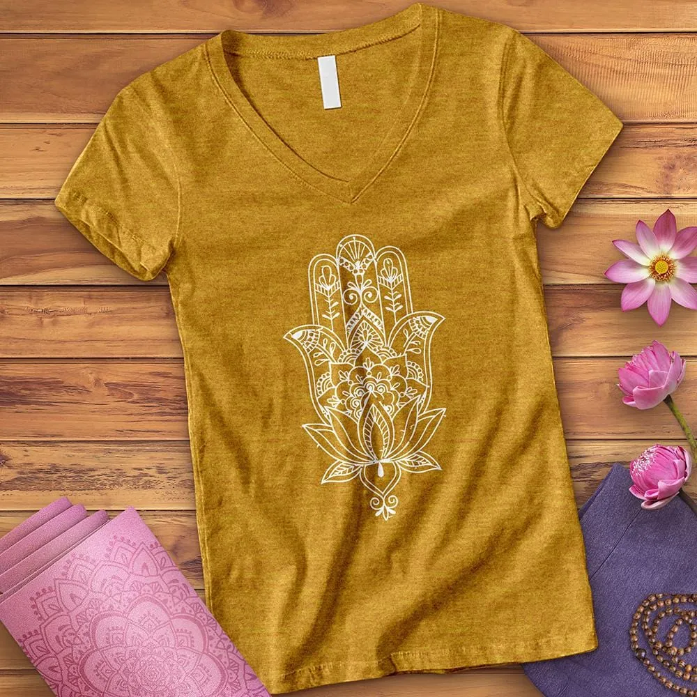 Hamsa Hand Lotus V-Neck