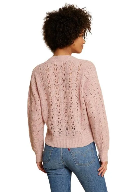 Nation Mika Pointelle Slouchy V Sweater - Cheeky Pink