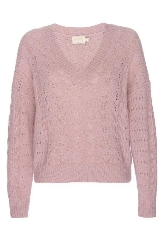 Nation Mika Pointelle Slouchy V Sweater - Cheeky Pink