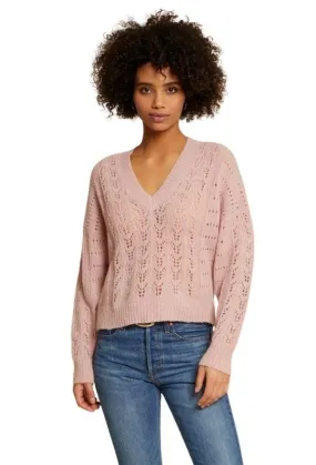 Nation Mika Pointelle Slouchy V Sweater - Cheeky Pink