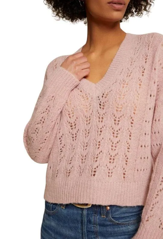 Nation Mika Pointelle Slouchy V Sweater - Cheeky Pink