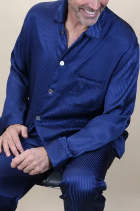 Navy Tone on Tone Silk Pajama Set