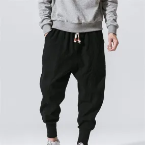 New Men‘s Summer Linen Harem Solid Pants Jogger Casual Loose Male Long Small Foot Pants Fashion Style Trousers