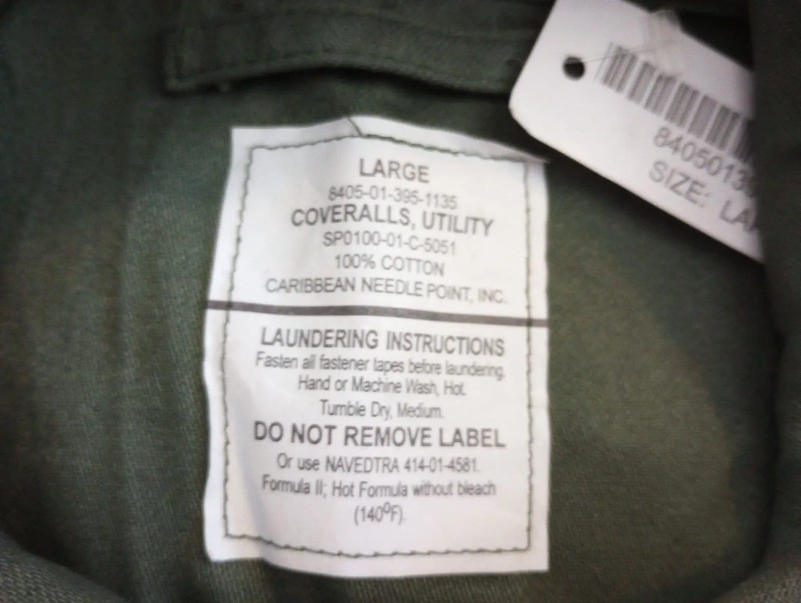 NEW U.S MILITARY UTILITY COVERALLS JUMPSUIT FULL ZIP LARGE USA MADE