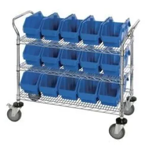 Quantum WRC3-1836-1265 Bin Cart with 3 Wire Shelves, 36" x 18" x 37.5"