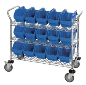 Quantum WRC3-1836-1867 Bin Cart with 3 Wire Shelves, 36" x 18" x 37.5"