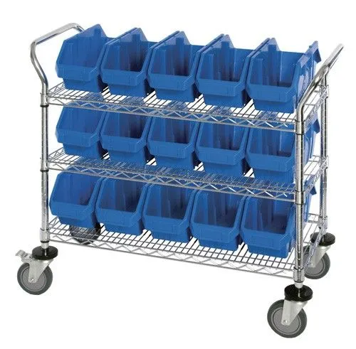 Quantum WRC3-1836-1867 Bin Cart with 3 Wire Shelves, 36" x 18" x 37.5"
