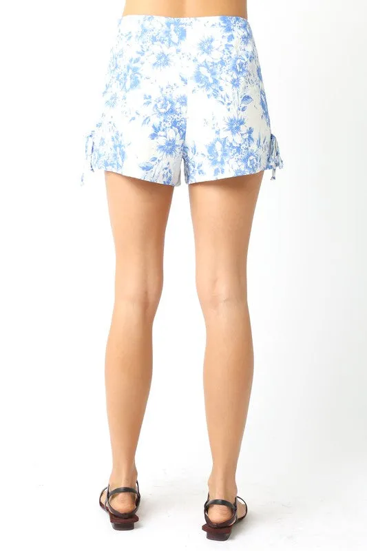Savi High Waist Floral Print Shorts Blue