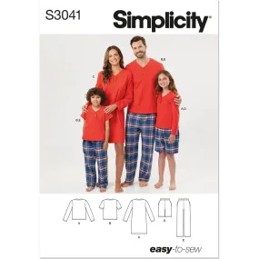 Simplicity Sewing Pattern S3041 Children's, Teens' and Adults' Lounge Shorts, Pants and Knit Top and Tunic