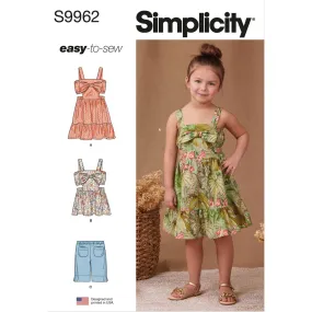 Simplicity Sewing Pattern S9962 Children's Dress, Top and Shorts