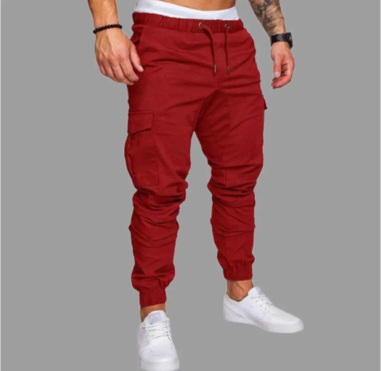 Solid Multi-pocket Combat Pants Skinny Fit Sweatpants