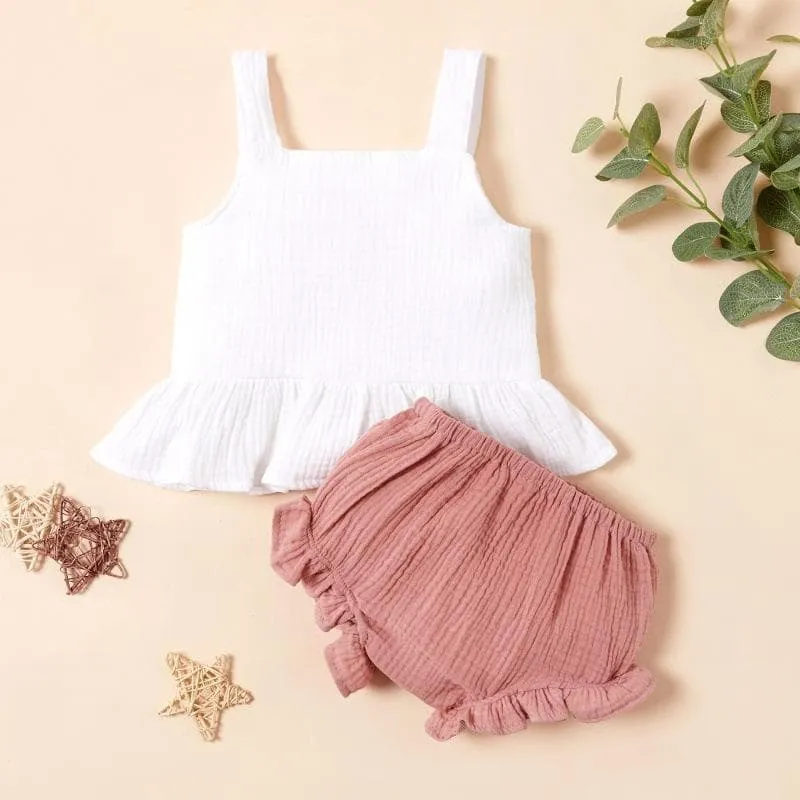 Solid Slip Botton Front Top and Shorts Set