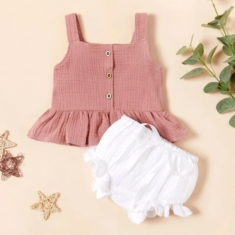 Solid Slip Botton Front Top and Shorts Set