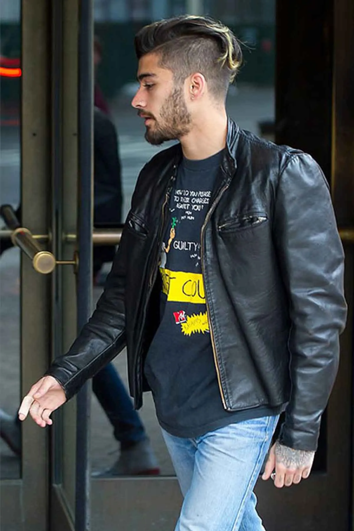 Stylish Black Biker Leather Jacket Worn By Zayn Malik | Zayn Malik Stylish Black Biker Leather Jacket