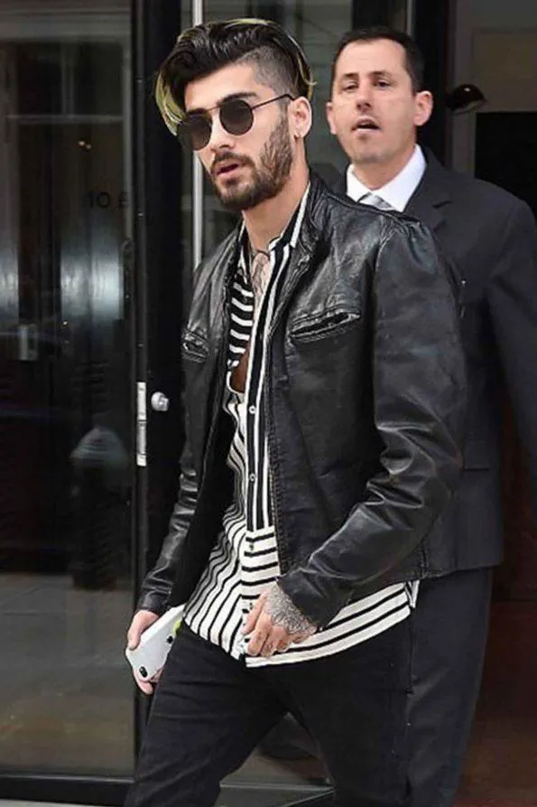 Stylish Black Biker Leather Jacket Worn By Zayn Malik | Zayn Malik Stylish Black Biker Leather Jacket