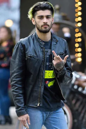 Stylish Black Biker Leather Jacket Worn By Zayn Malik | Zayn Malik Stylish Black Biker Leather Jacket