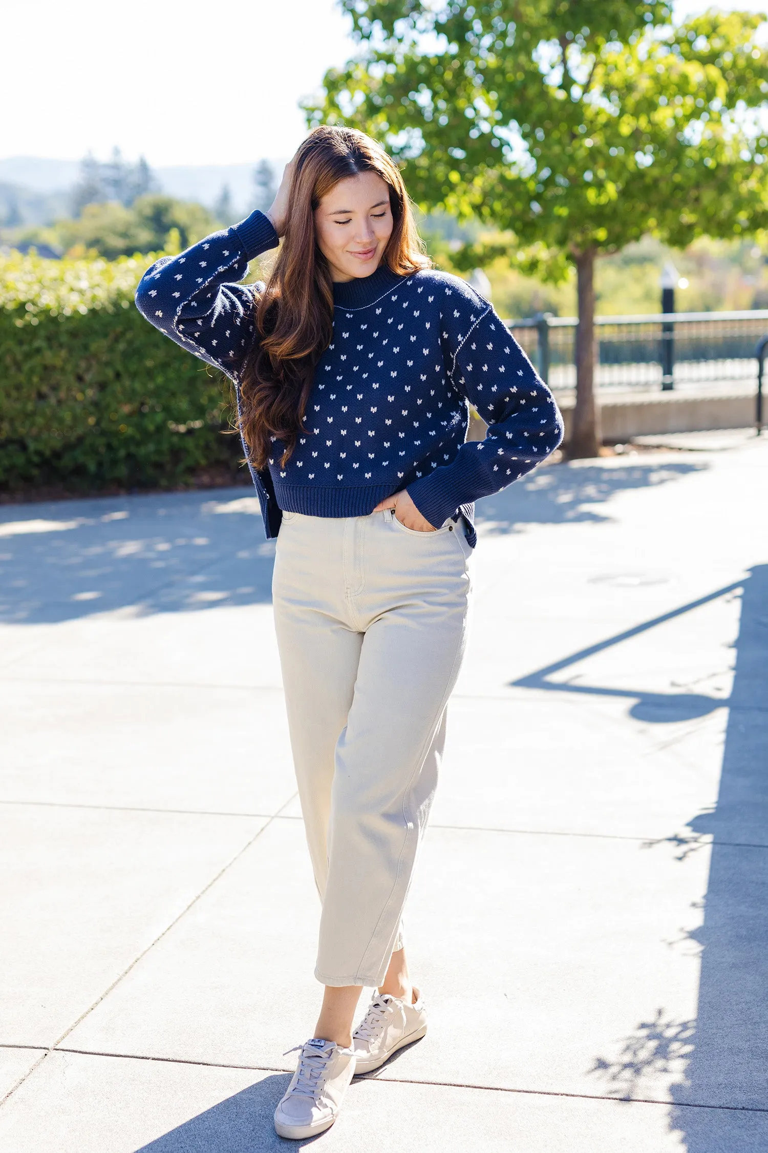 The Lily Blue Bow Patterned Sweater