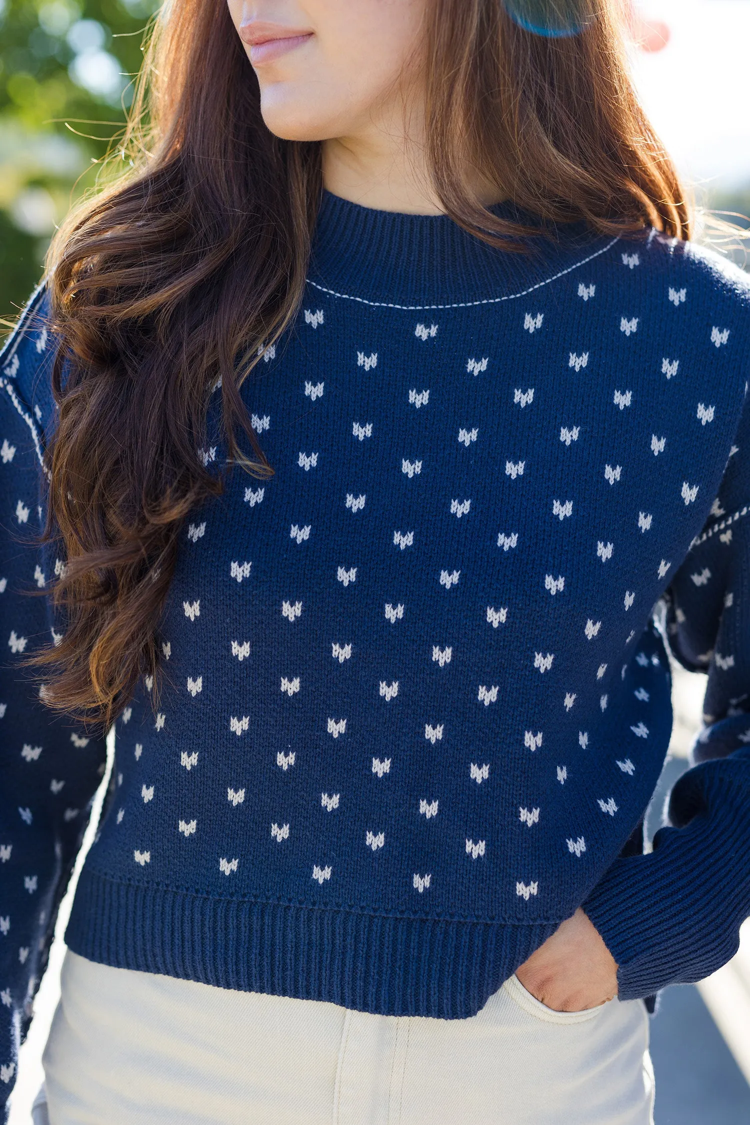 The Lily Blue Bow Patterned Sweater